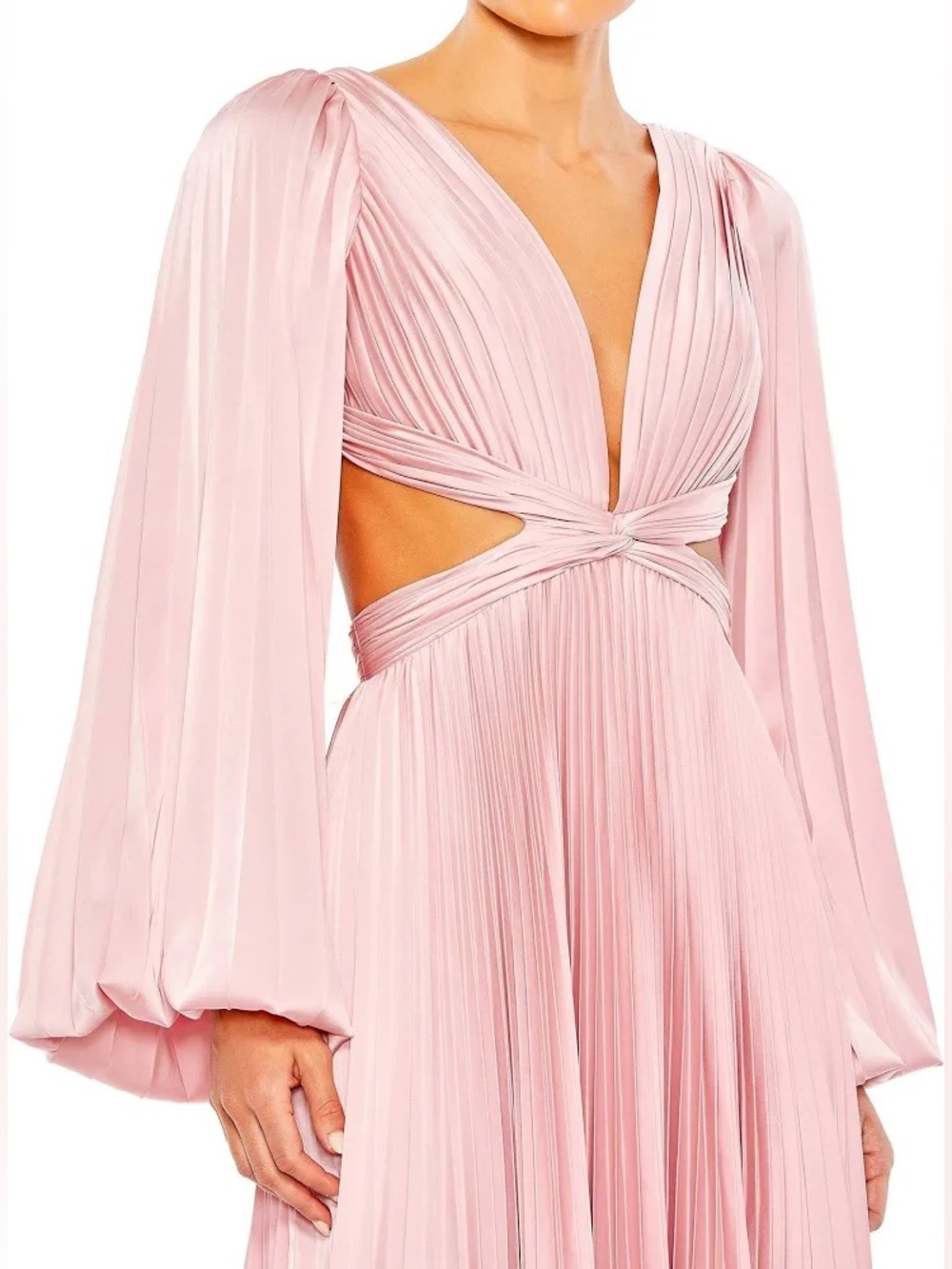 Mac Duggal - Elegant Pink Pleated Maxi Dress with Cutout Waist